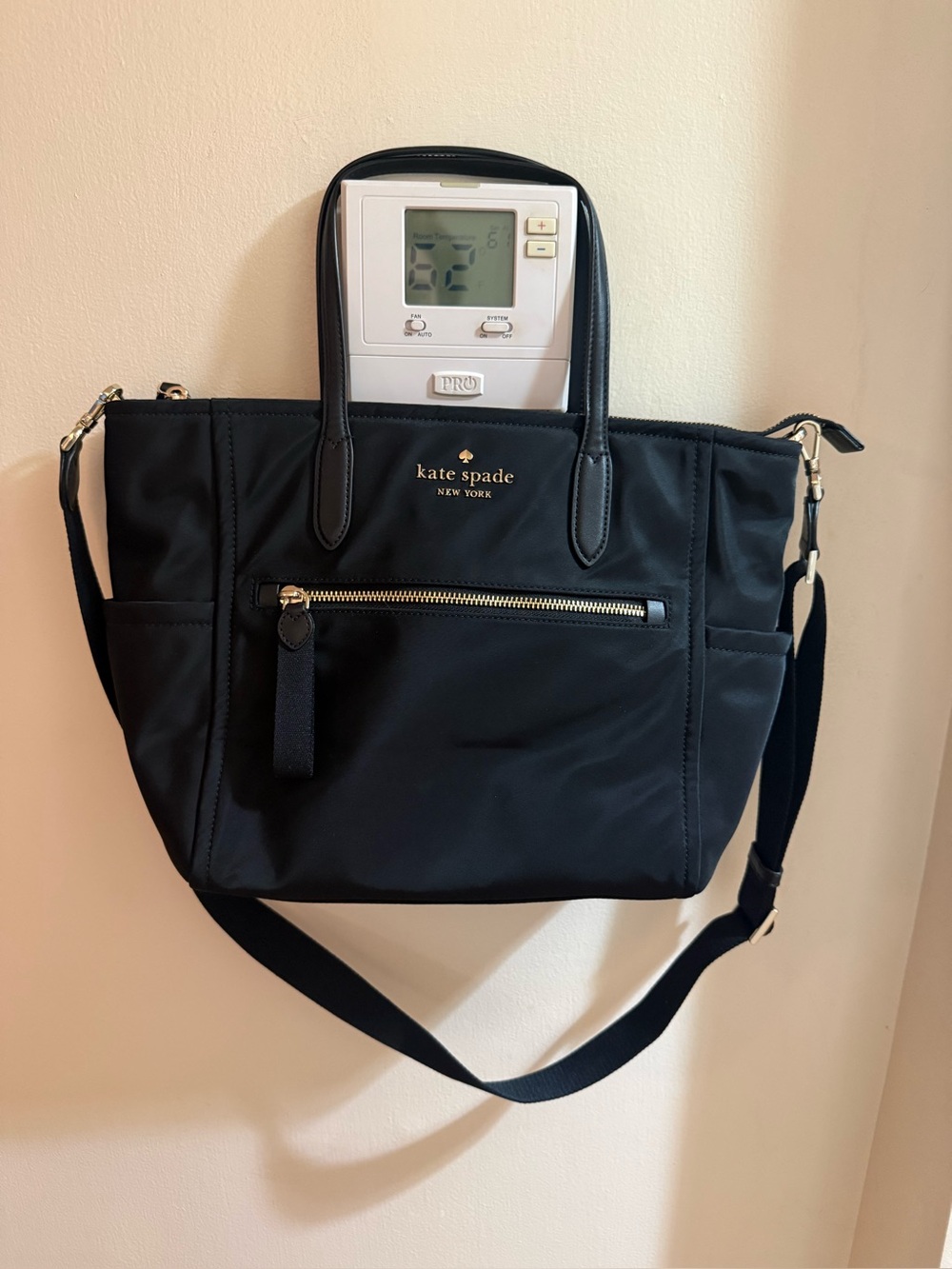 kate spade Black Nylon Tote with Front Zip Pocket and Crossbody Strap